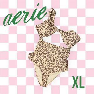 NWOT! Aerie Leopard One Shoulder Bandeau One Piece Swimsuit XL **Never Worn